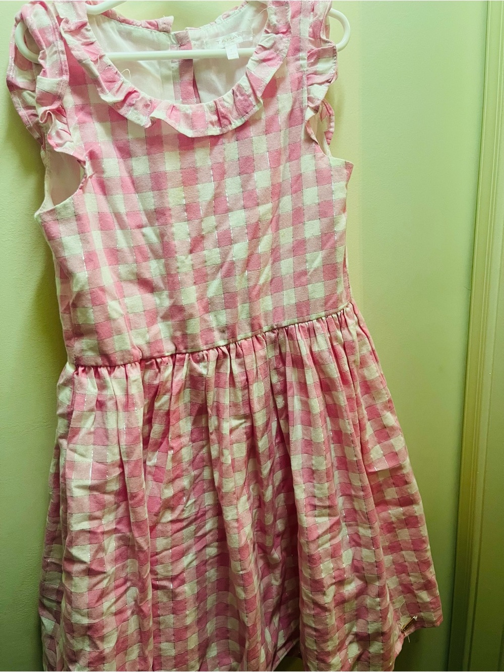 Tahari Gingham Ruffle Neck Kids Dress